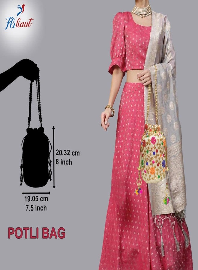 FLIHAUT® Beautiful Ethnic Potli Bag with Beadwork for Women, Girls, Weddings, Return Gift, Parties (Peach) - Image 5